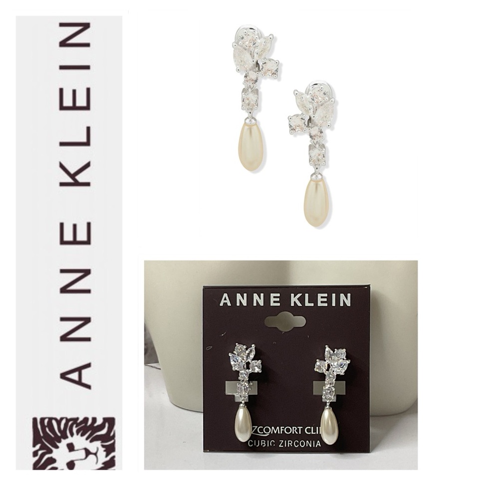 🐘🐘 Anne Klein CZ & Pearl Clip On Earrings